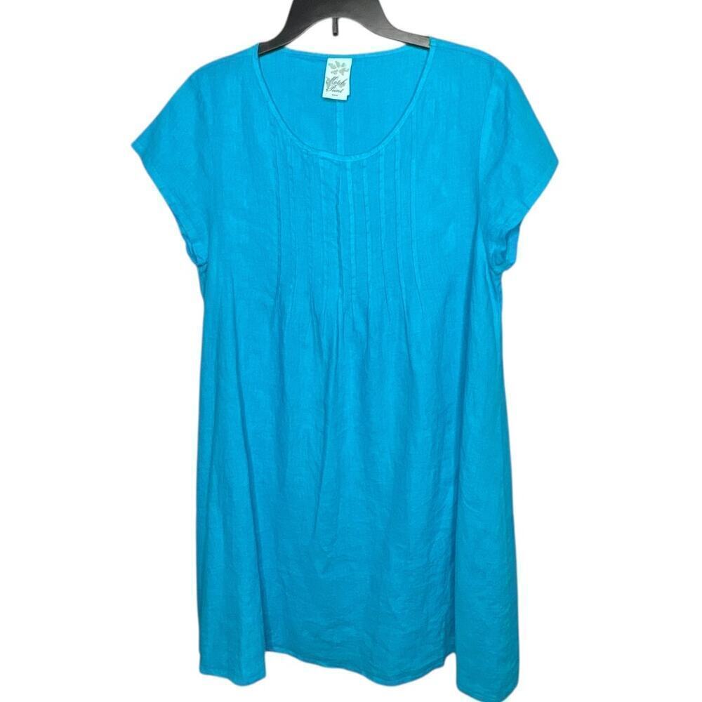 Match Point 100% Linen Blue Short Sleeve Breezy Beach Lagen Dress Size Medium